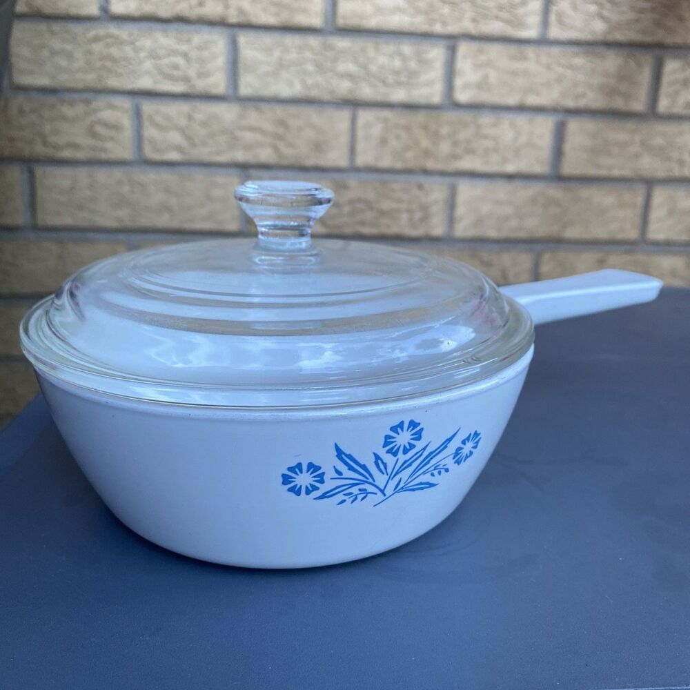 CorningWare P-81-B 1 Pint Casserole Blue Floral Ceramic with Glass Lid
